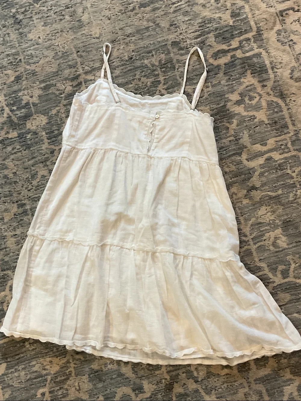 Aeropostale White Tiered Spaghetti-Strap Babydoll Mini Dress lace small cotton